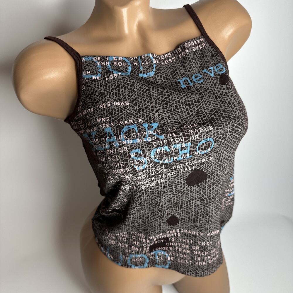 Y2K Wing Shing Womens Cyber Punk XS/S Crackle Cami Top Graphic Baddie Fashion